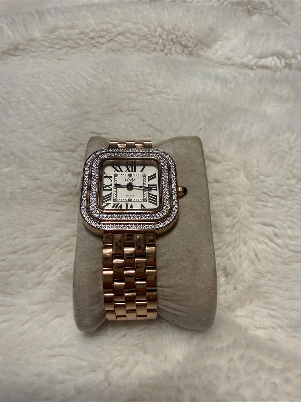 Gold Crystal-Trim Square Dial Women's Bracelet Watch - Picture 6 of 11